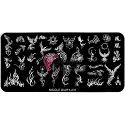 Matrita de Unghii din metal dreptunghiulara 6x12cm NC231 - 43229 Model Pasarea Phoenix